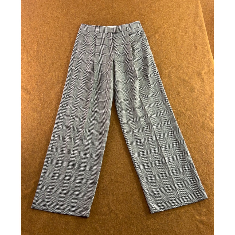 Another Tomorrow Womens 40 US 4 Black White Glen Plaid Pleated Wide Leg Pant New